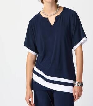 NEW JOSEPH RIBKOFF casual striped v-neck pullover in midnight vanilla